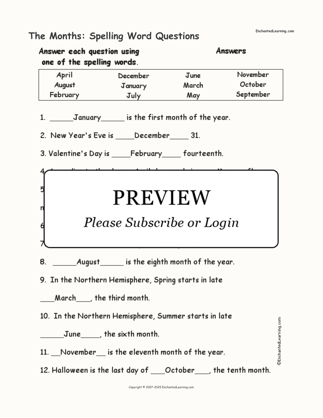 The Months: Spelling Word Questions interactive worksheet page 2