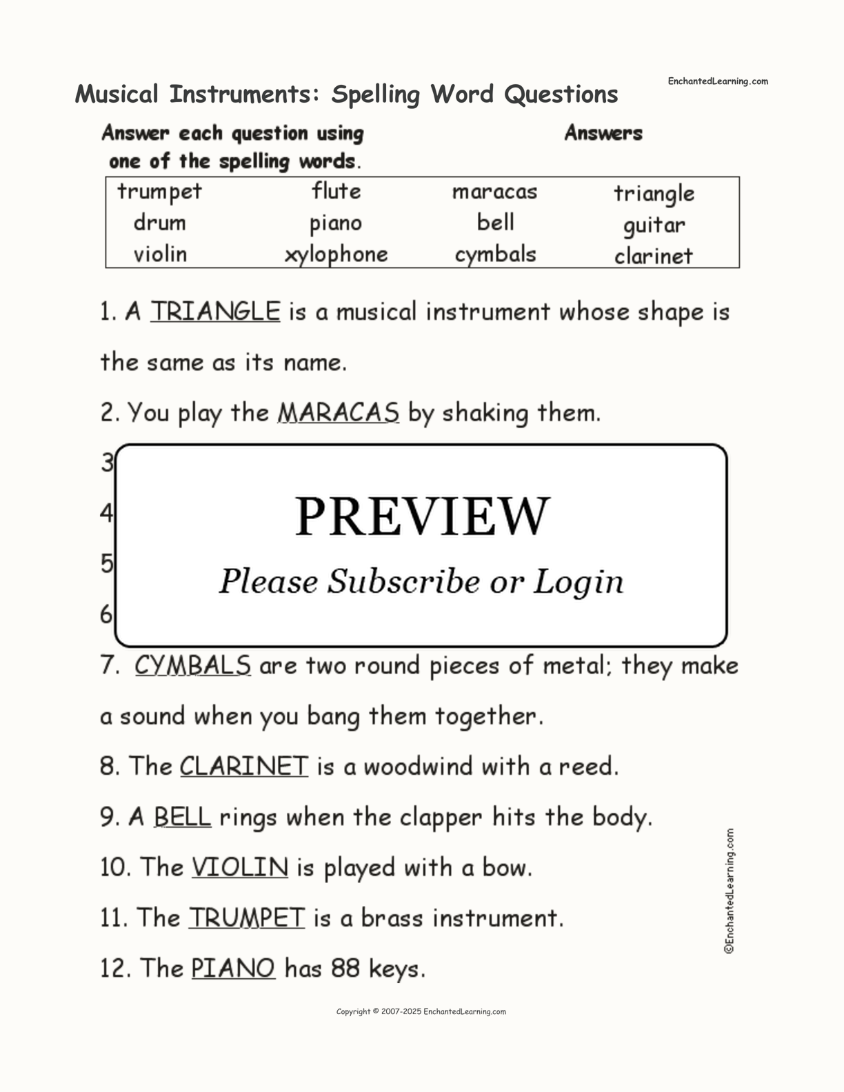 Musical Instruments: Spelling Word Questions interactive worksheet page 2