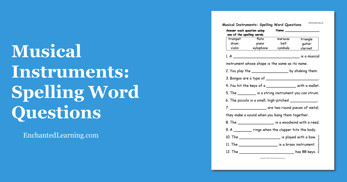 Musical Instruments Spelling Word Questions Enchanted Learning
