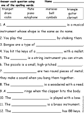 Musical Instruments: Spelling Word Questions: EnchantedLearning.com