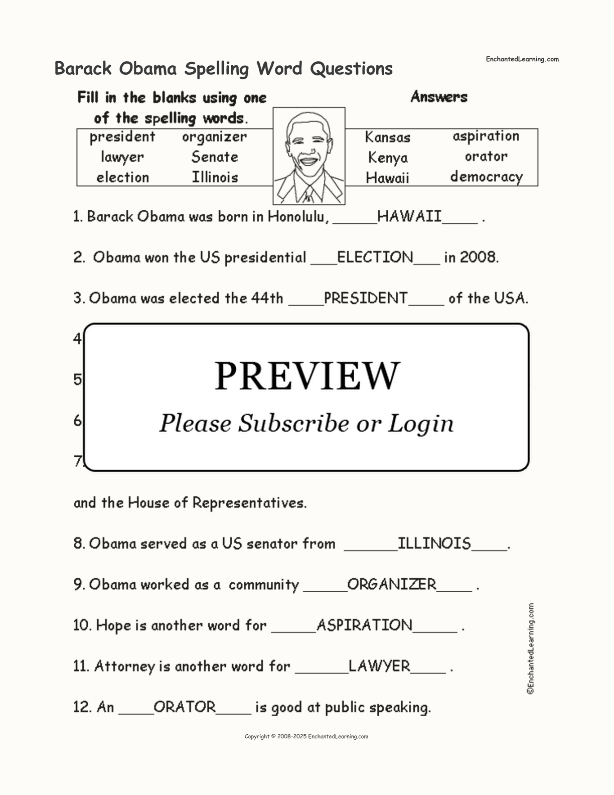 Barack Obama Spelling Word Questions interactive worksheet page 2