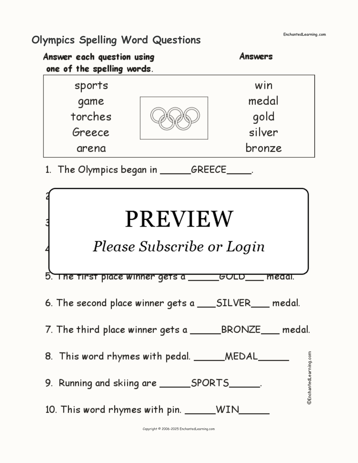 Olympics Spelling Word Questions interactive worksheet page 2