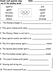 Olympics Spelling Word Questions