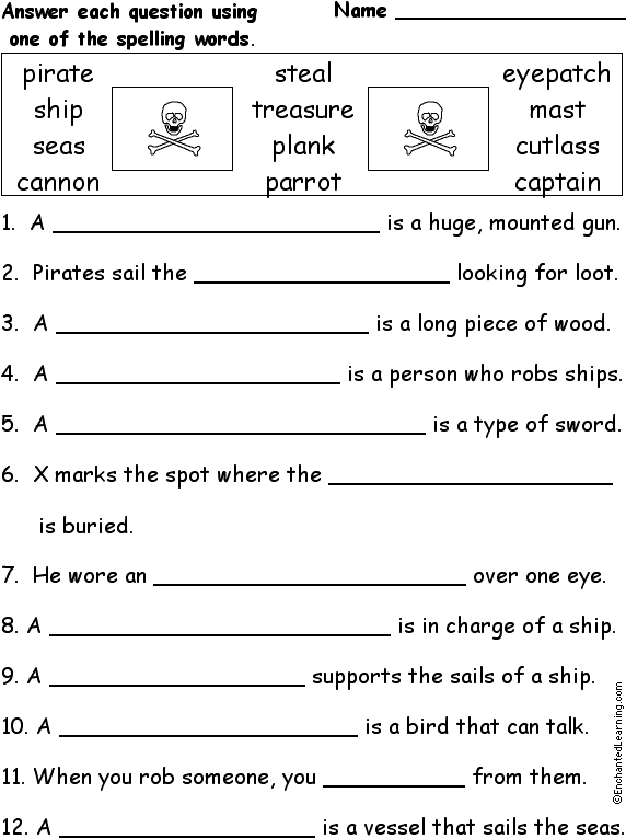 Pirate: Spelling Word Questions