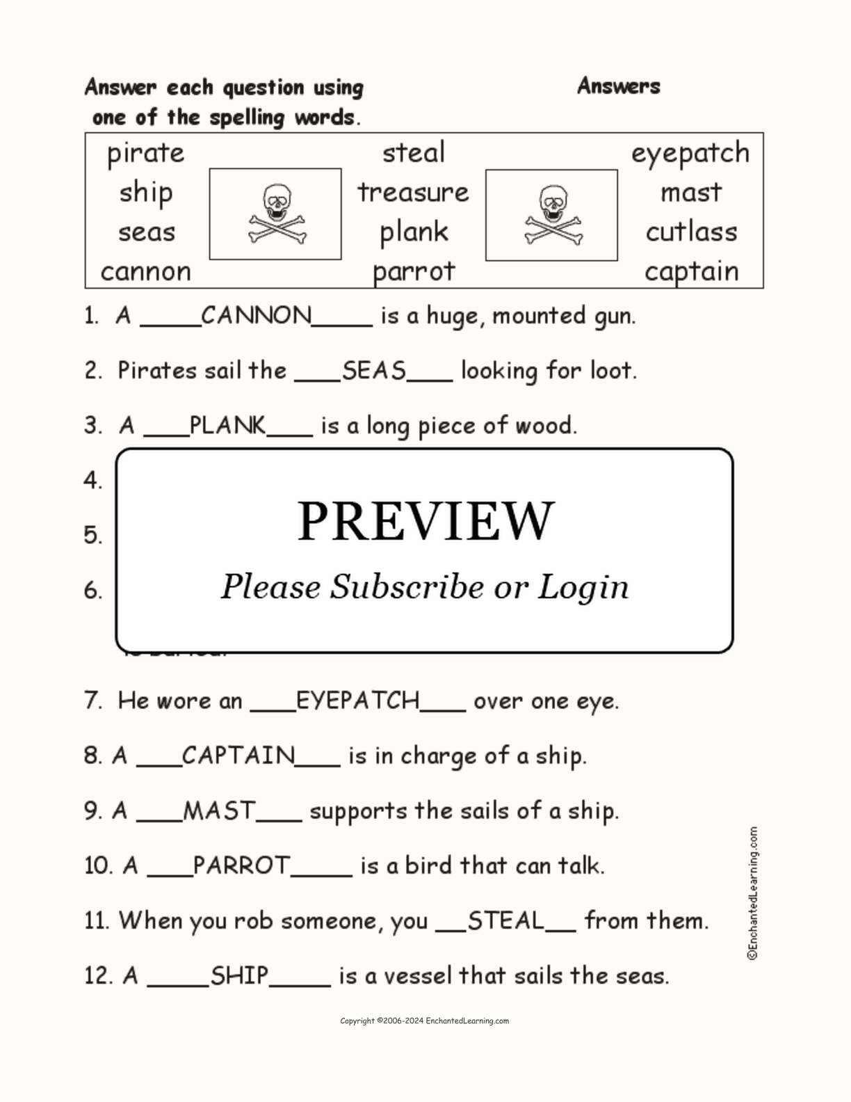 Pirate Spelling Word Questions interactive worksheet page 2