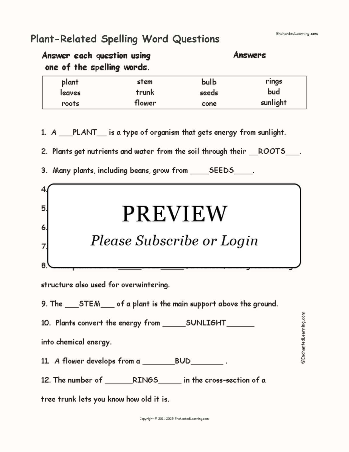 Plant-Related Spelling Word Questions interactive worksheet page 2