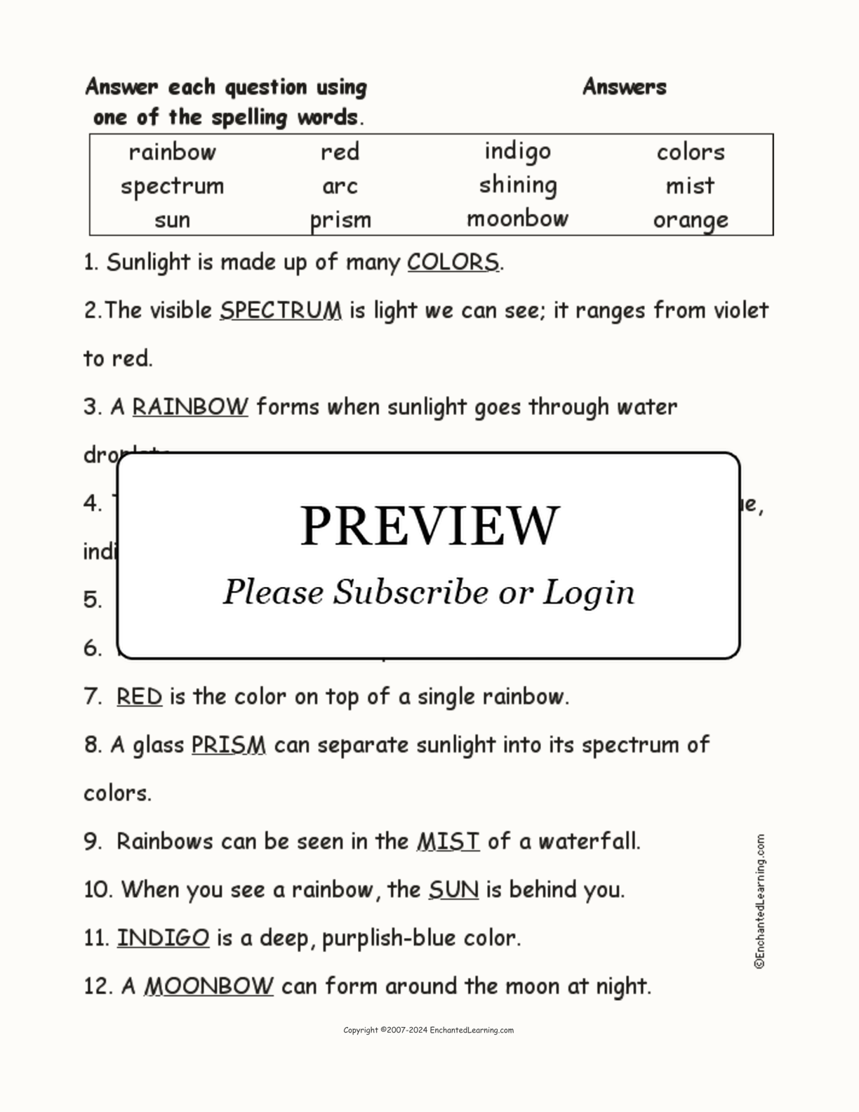 Rainbow Spelling Word Questions interactive worksheet page 2