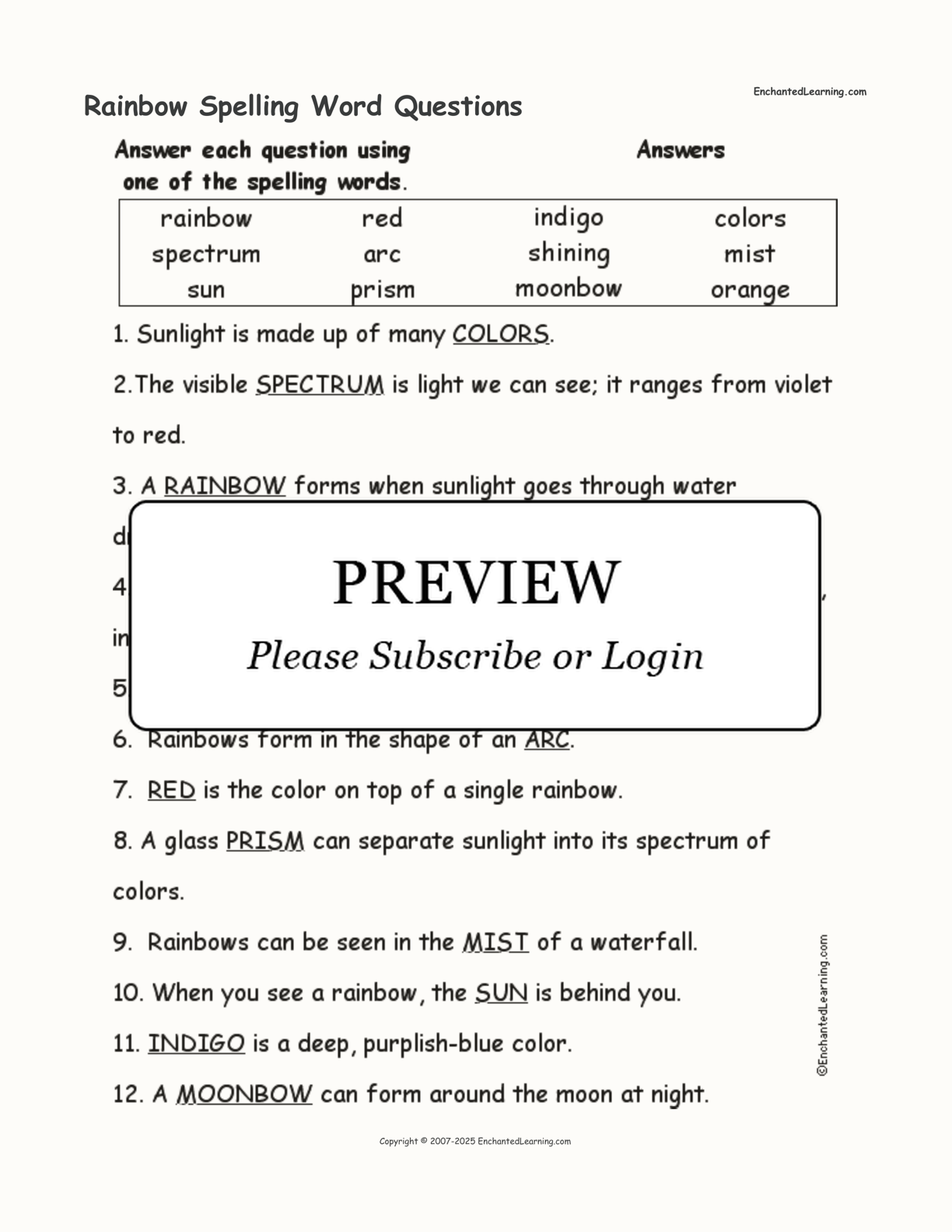 Rainbow Spelling Word Questions interactive worksheet page 2