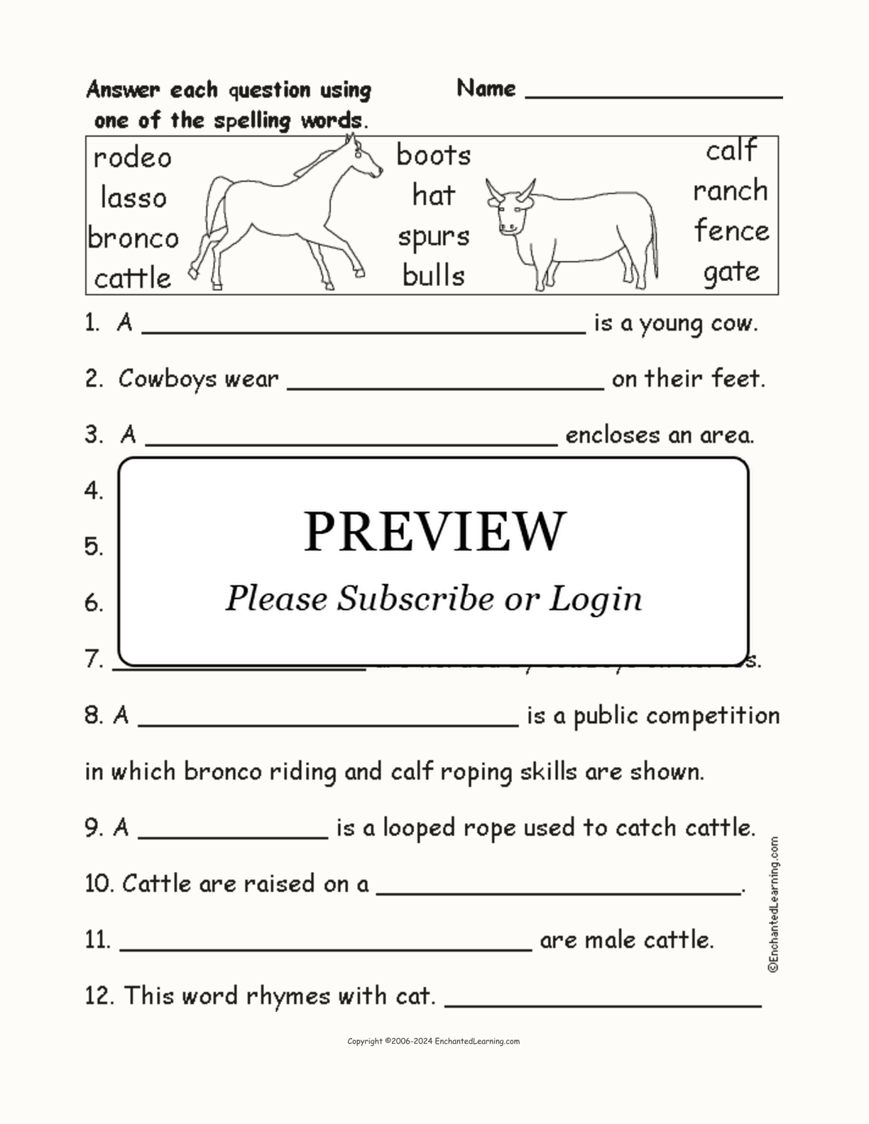 Rodeo Spelling Word Questions interactive worksheet page 1