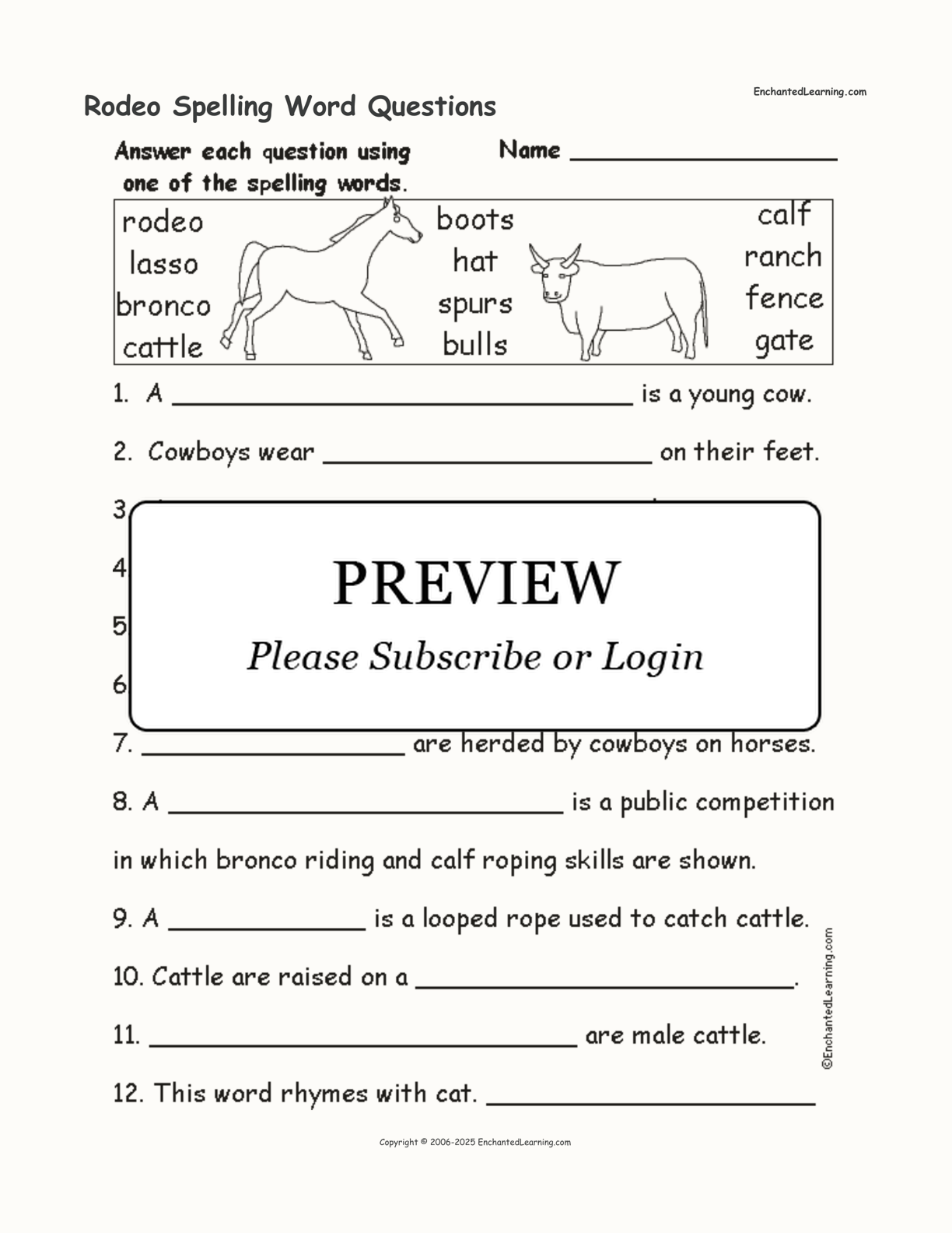 Rodeo Spelling Word Questions interactive worksheet page 1