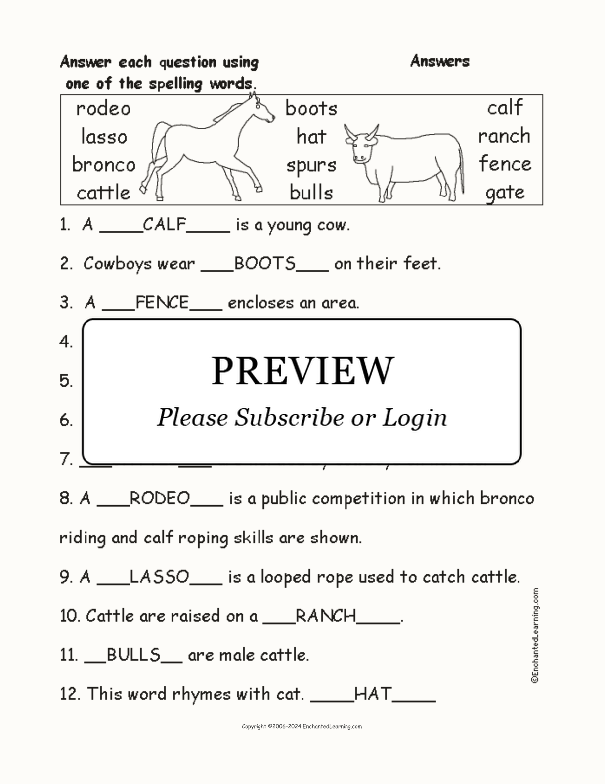 Rodeo Spelling Word Questions interactive worksheet page 2