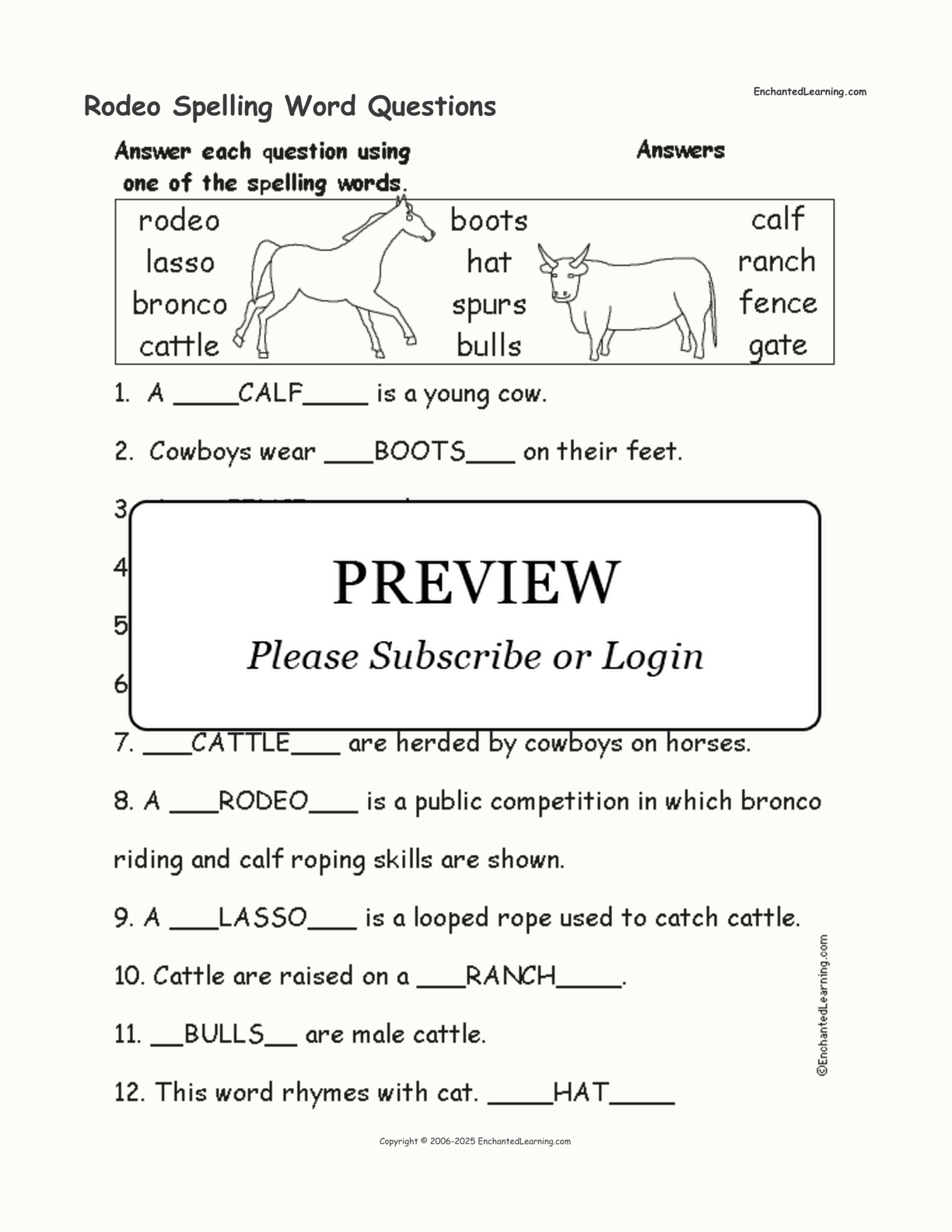 Rodeo Spelling Word Questions interactive worksheet page 2