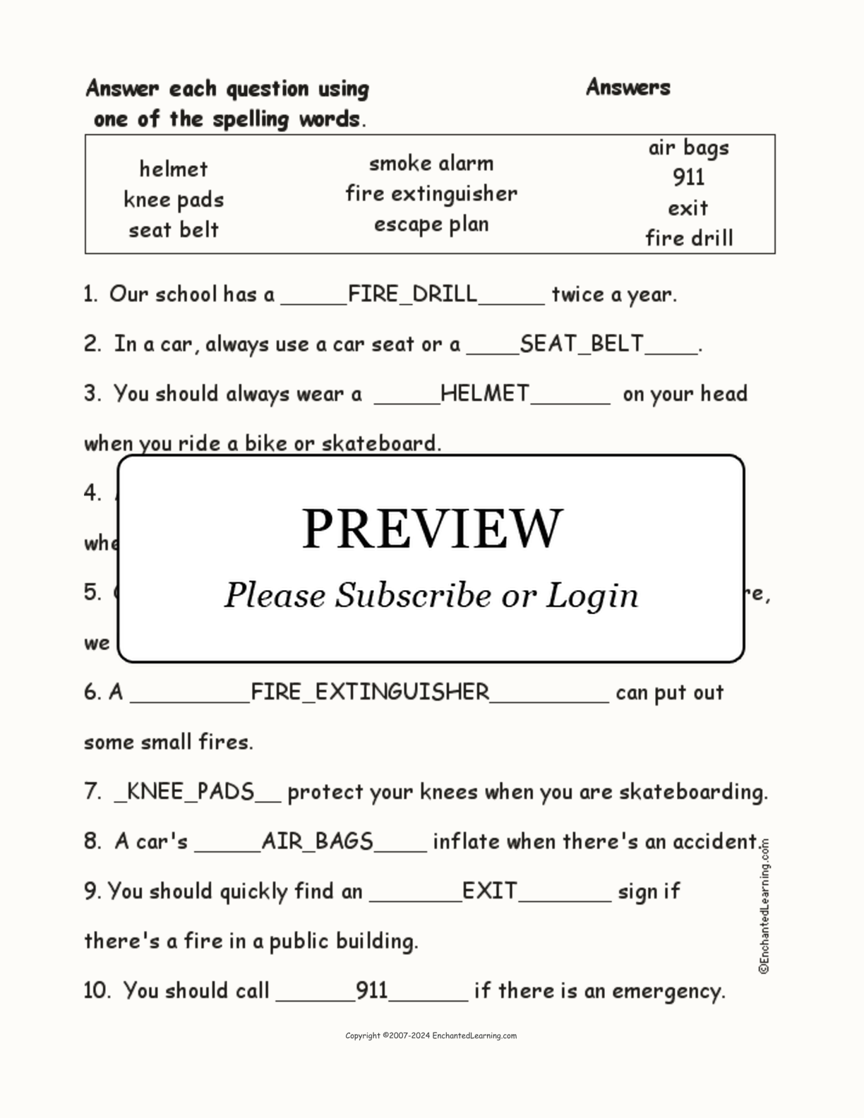 Safety: Spelling Word Questions interactive worksheet page 2