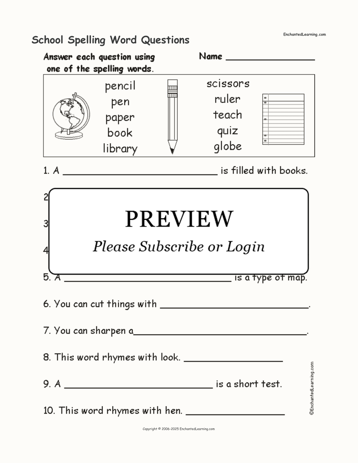 School Spelling Word Questions interactive worksheet page 1