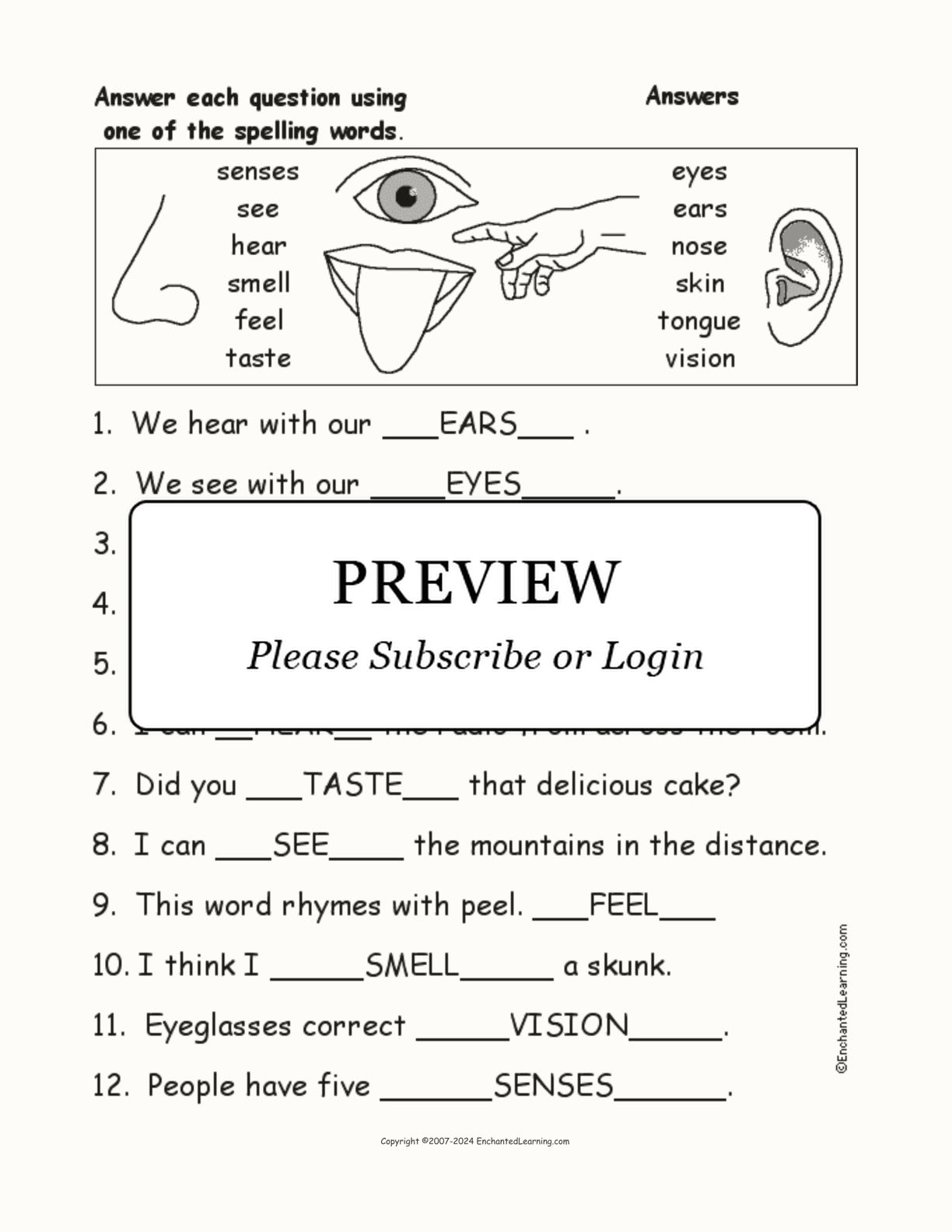 Senses Spelling Word Questions interactive worksheet page 2