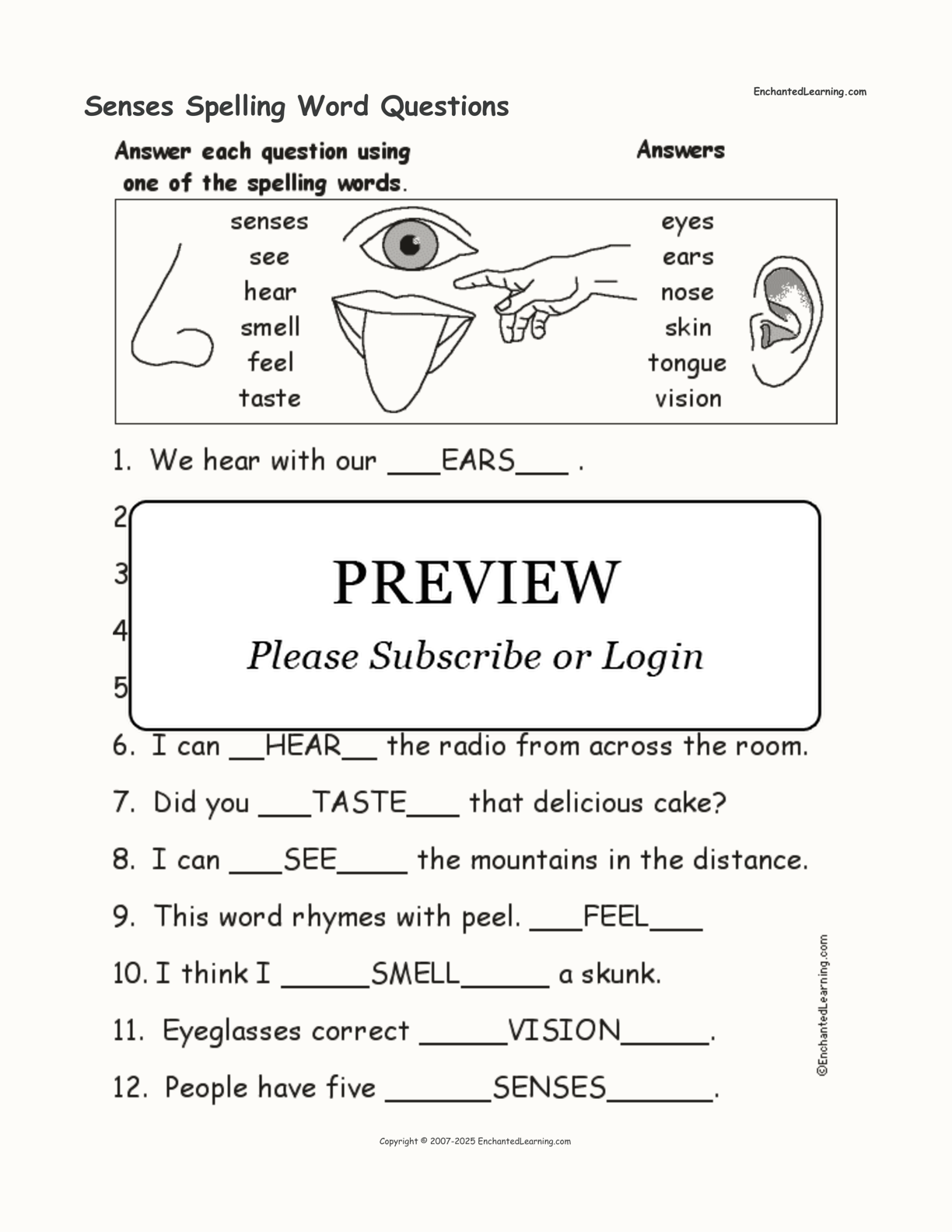 Senses Spelling Word Questions interactive worksheet page 2