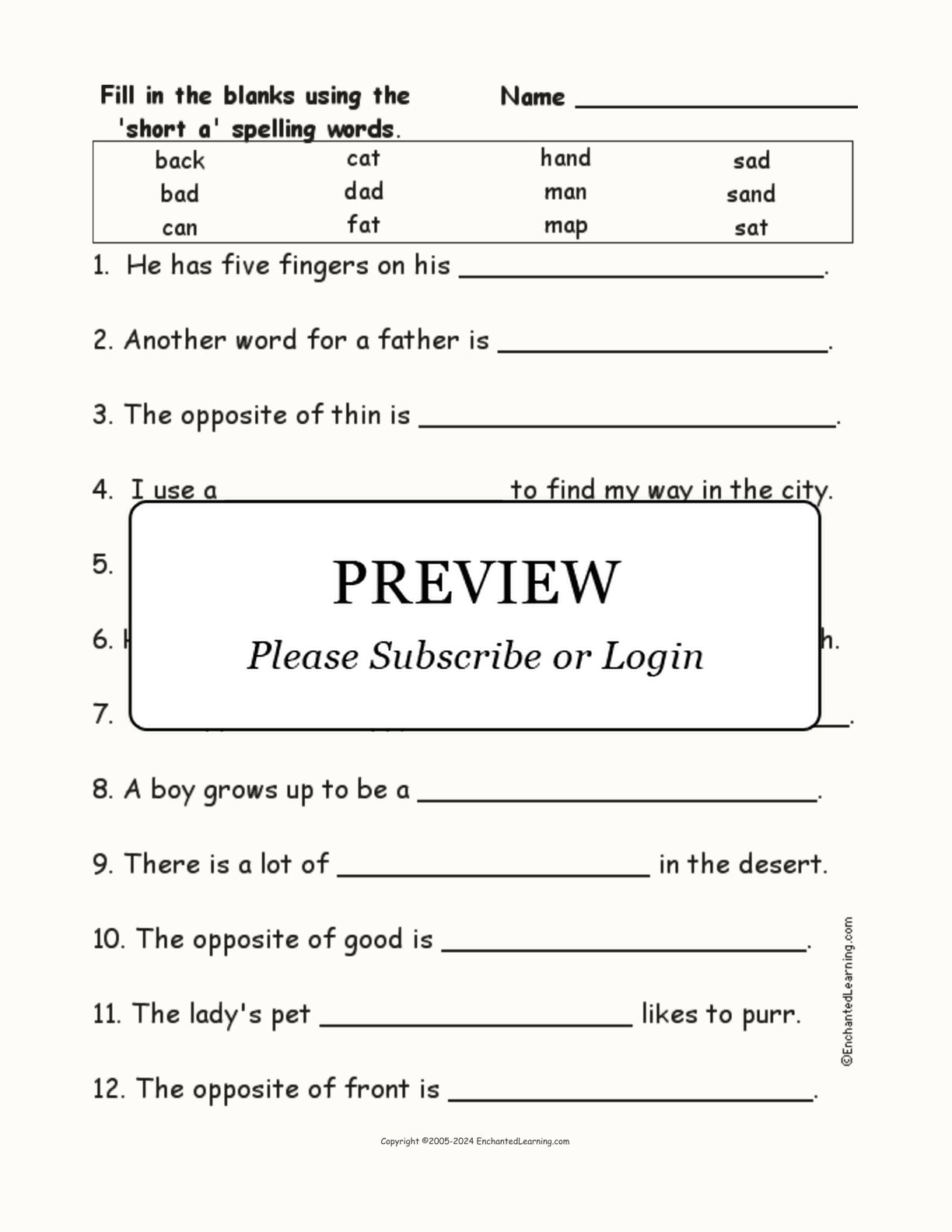 Short A: Spelling Word Questions interactive worksheet page 1