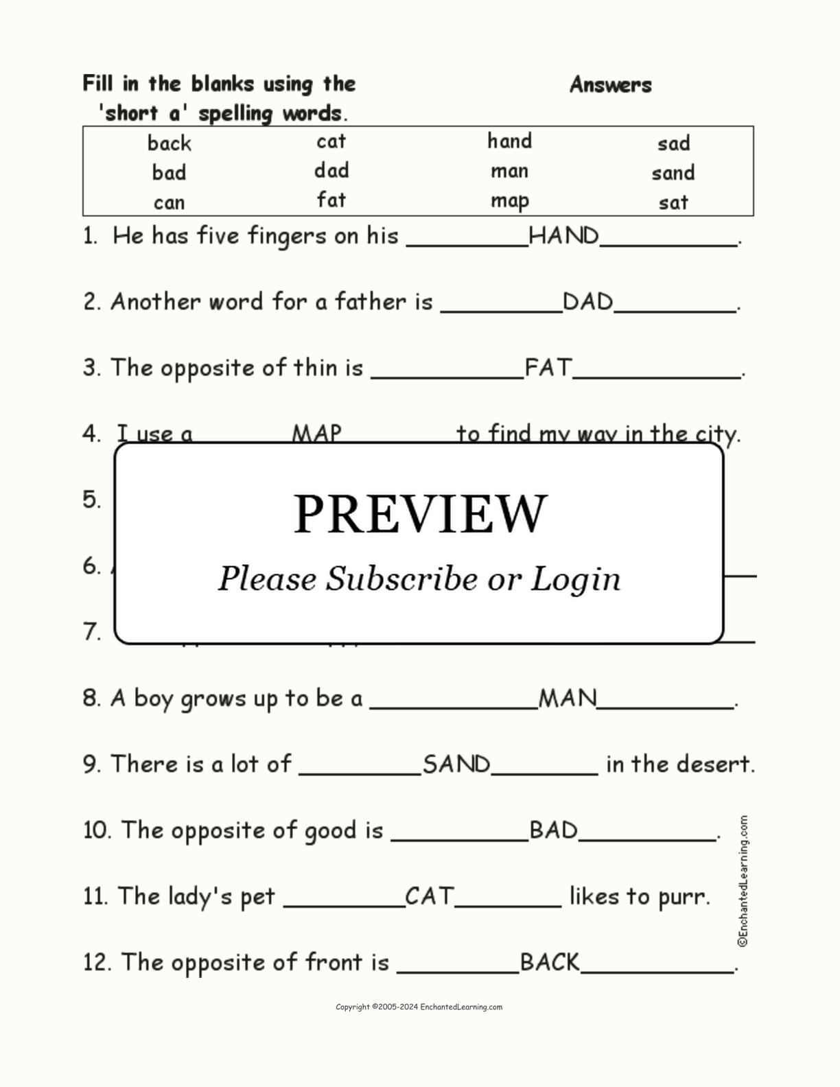 Short A: Spelling Word Questions interactive worksheet page 2