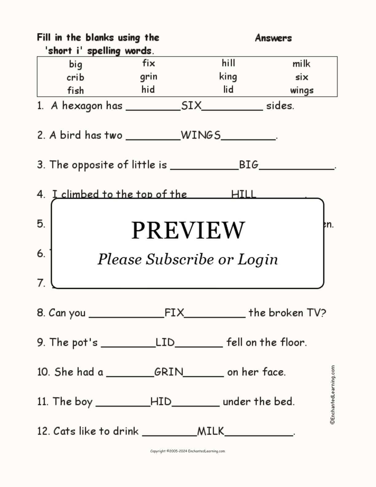 Short I: Spelling Word Questions interactive worksheet page 2