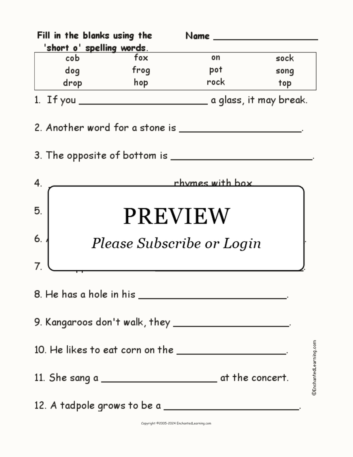 Short O: Spelling Word Questions interactive worksheet page 1
