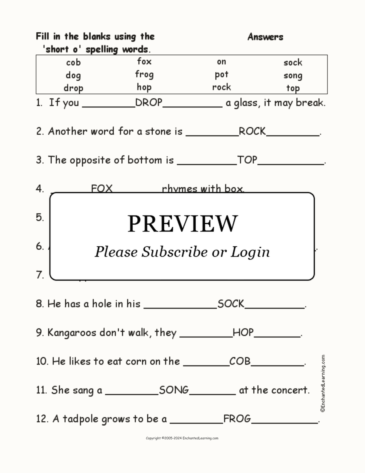 Short O: Spelling Word Questions interactive worksheet page 2