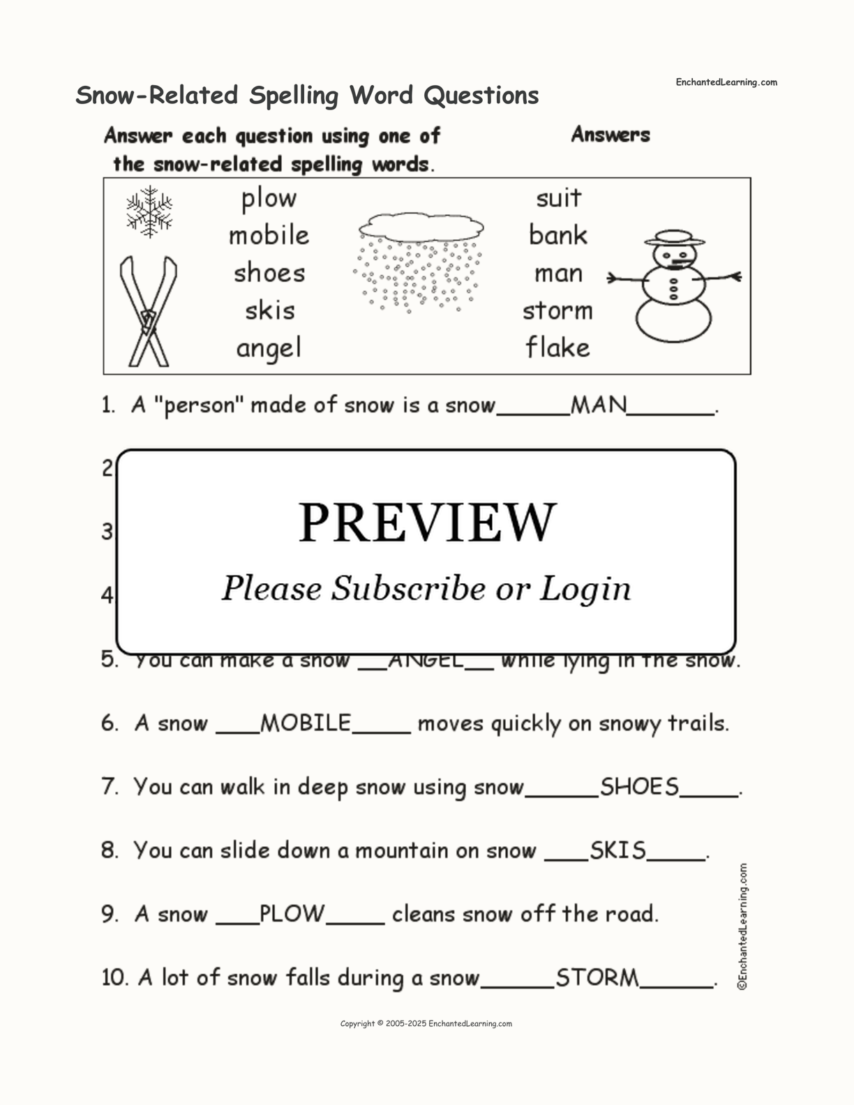 Snow-Related Spelling Word Questions interactive worksheet page 2