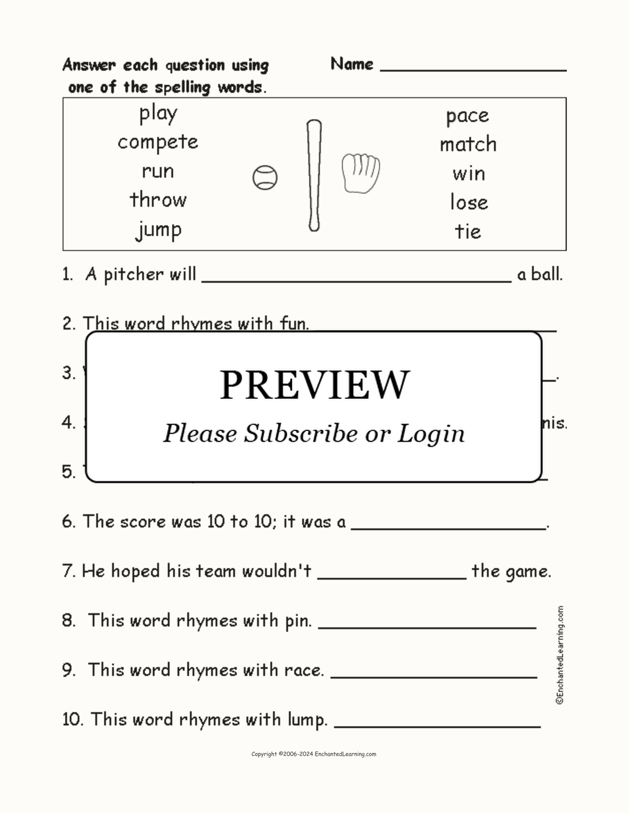 Sports Spelling Word Questions interactive worksheet page 1