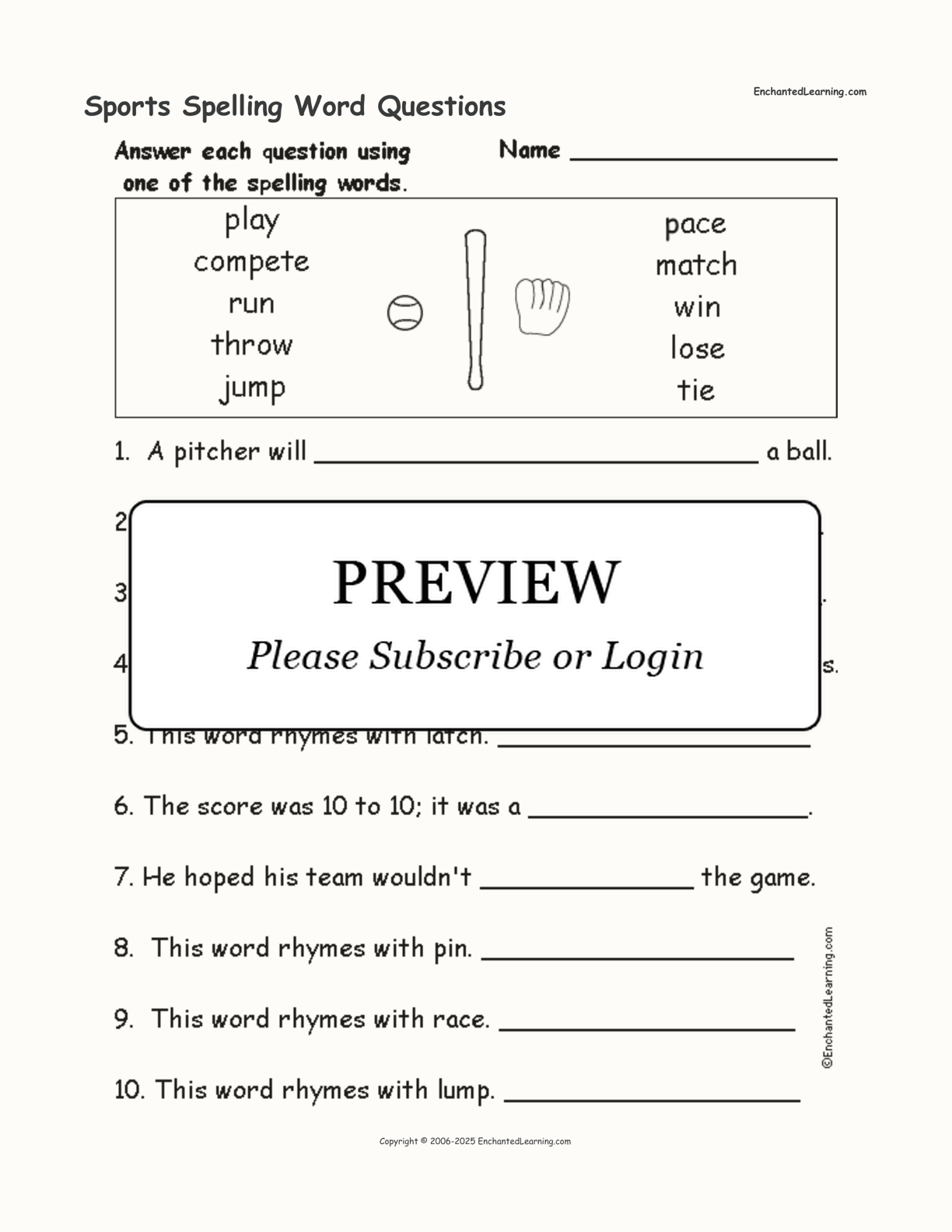 Sports Spelling Word Questions interactive worksheet page 1