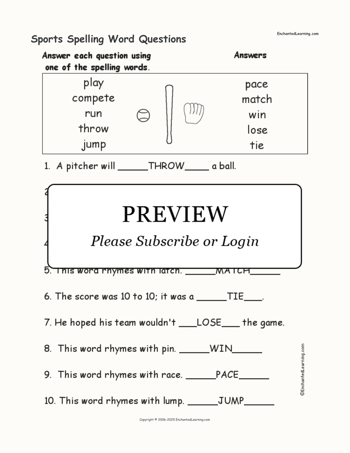 Sports Spelling Word Questions interactive worksheet page 2