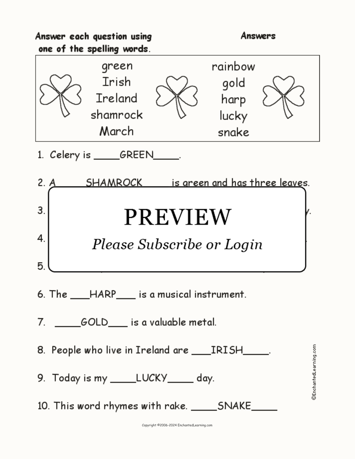 St. Patrick's Day Spelling Word Questions interactive worksheet page 2