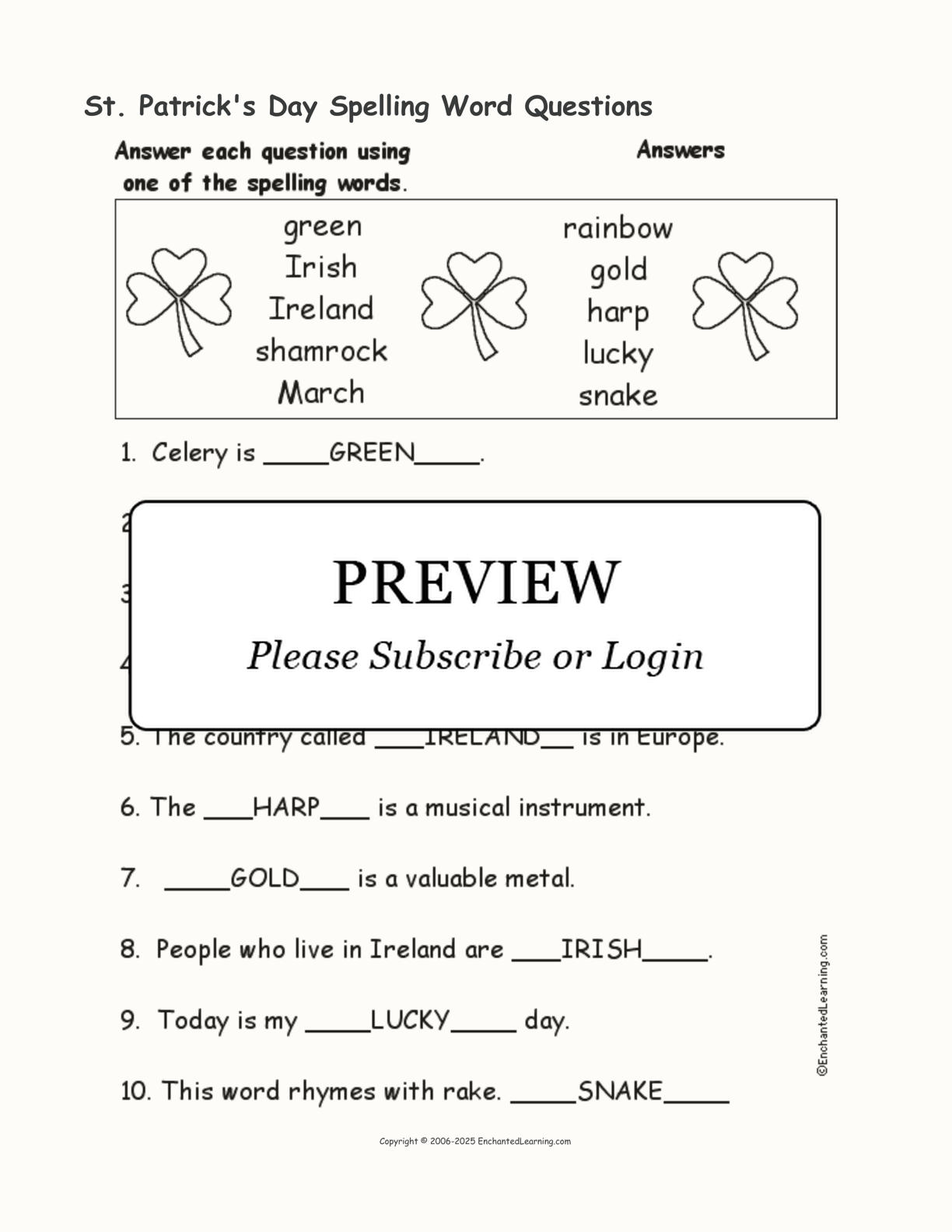 St. Patrick's Day Spelling Word Questions interactive worksheet page 2