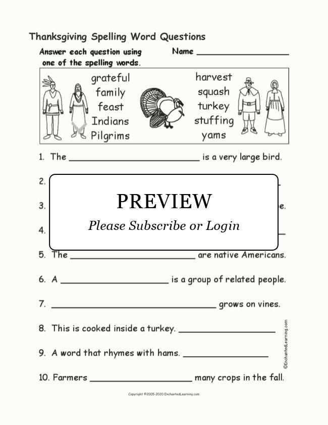 Thanksgiving Spelling Word Questions - Enchanted Learning