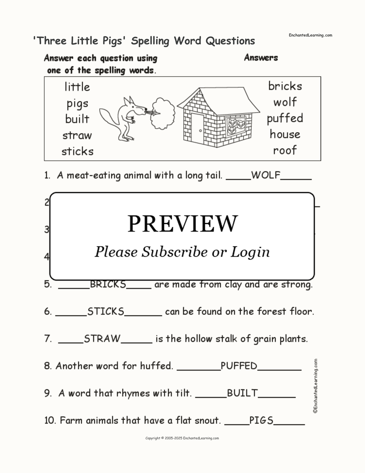 'Three Little Pigs' Spelling Word Questions interactive worksheet page 2