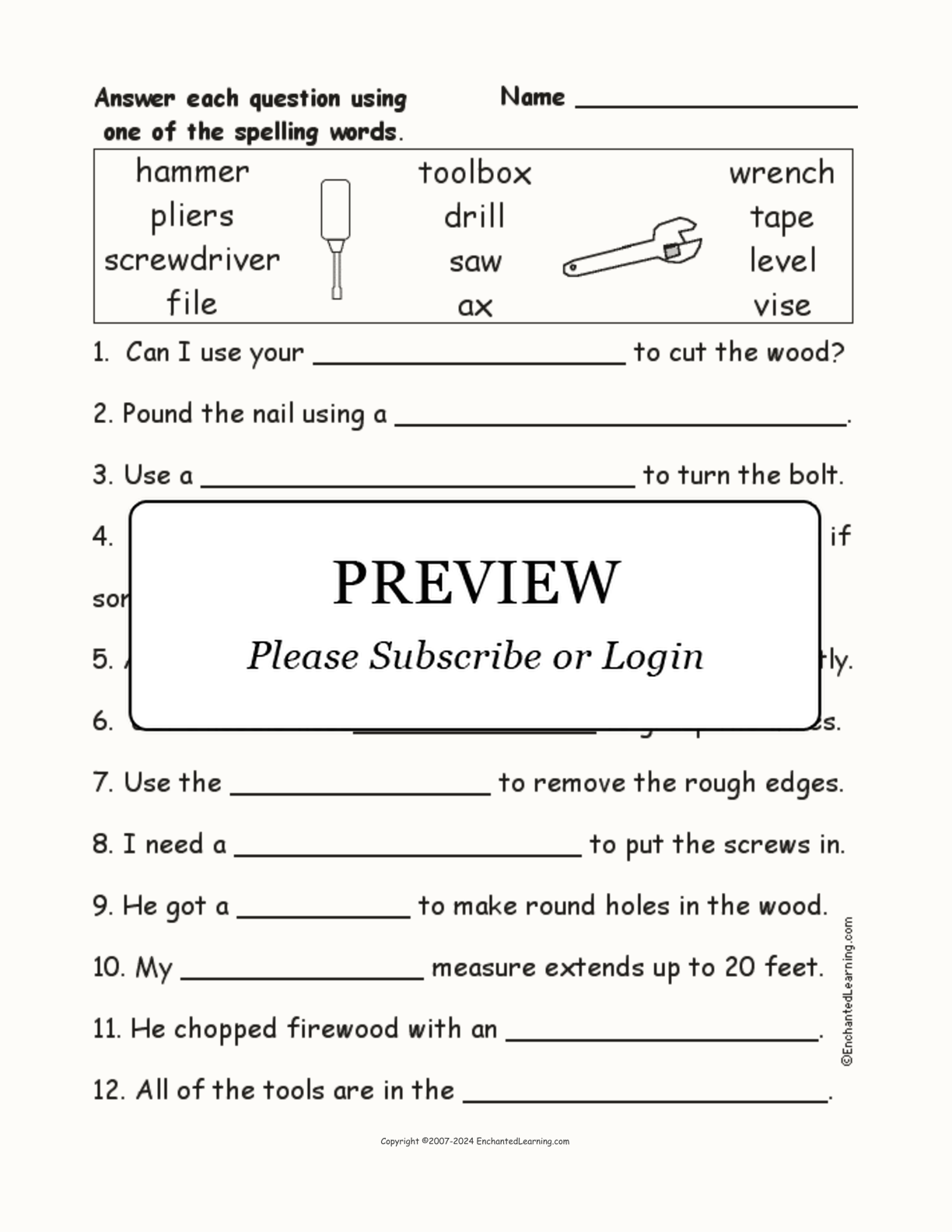 Tools: Spelling Word Questions interactive worksheet page 1