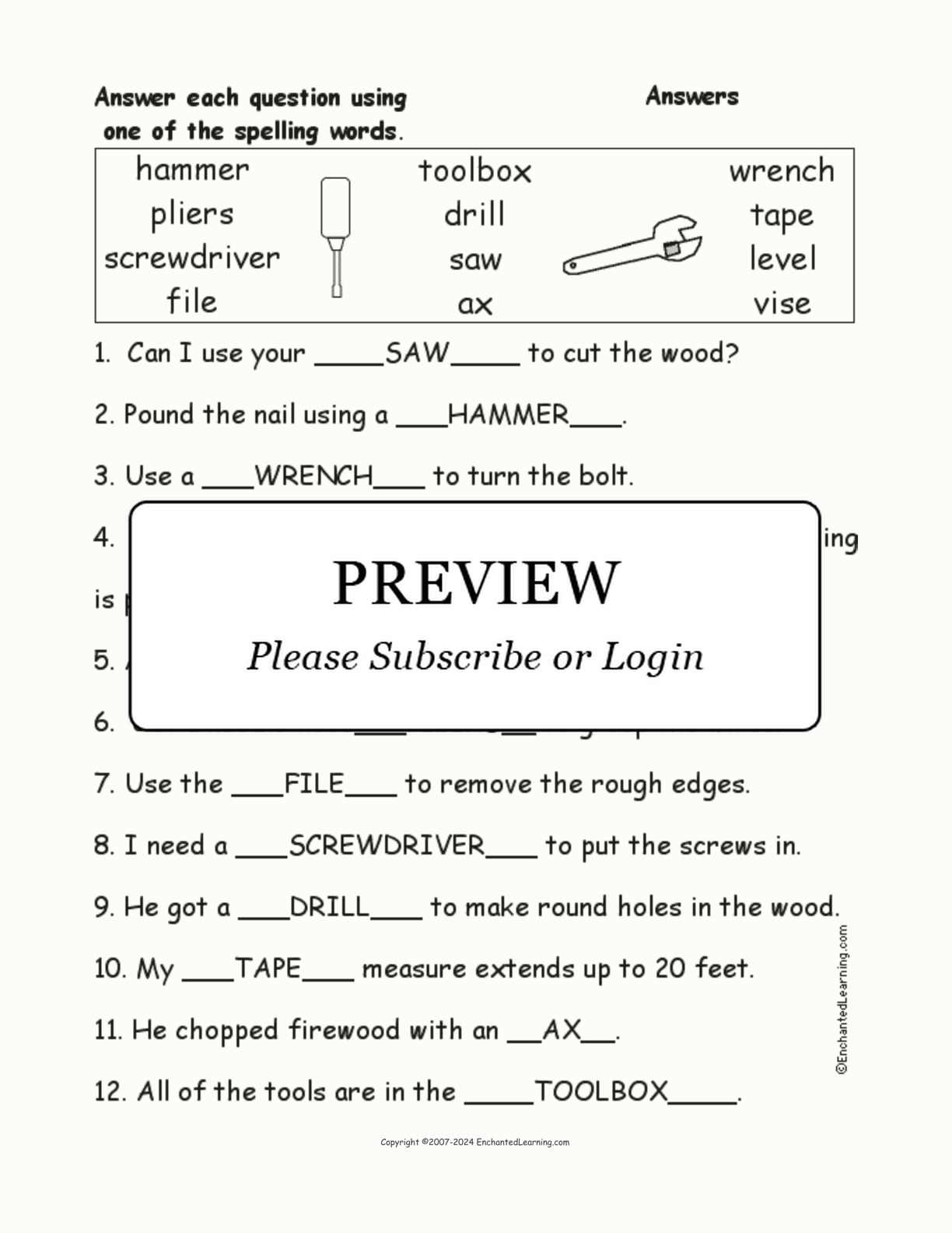 Tools: Spelling Word Questions interactive worksheet page 2