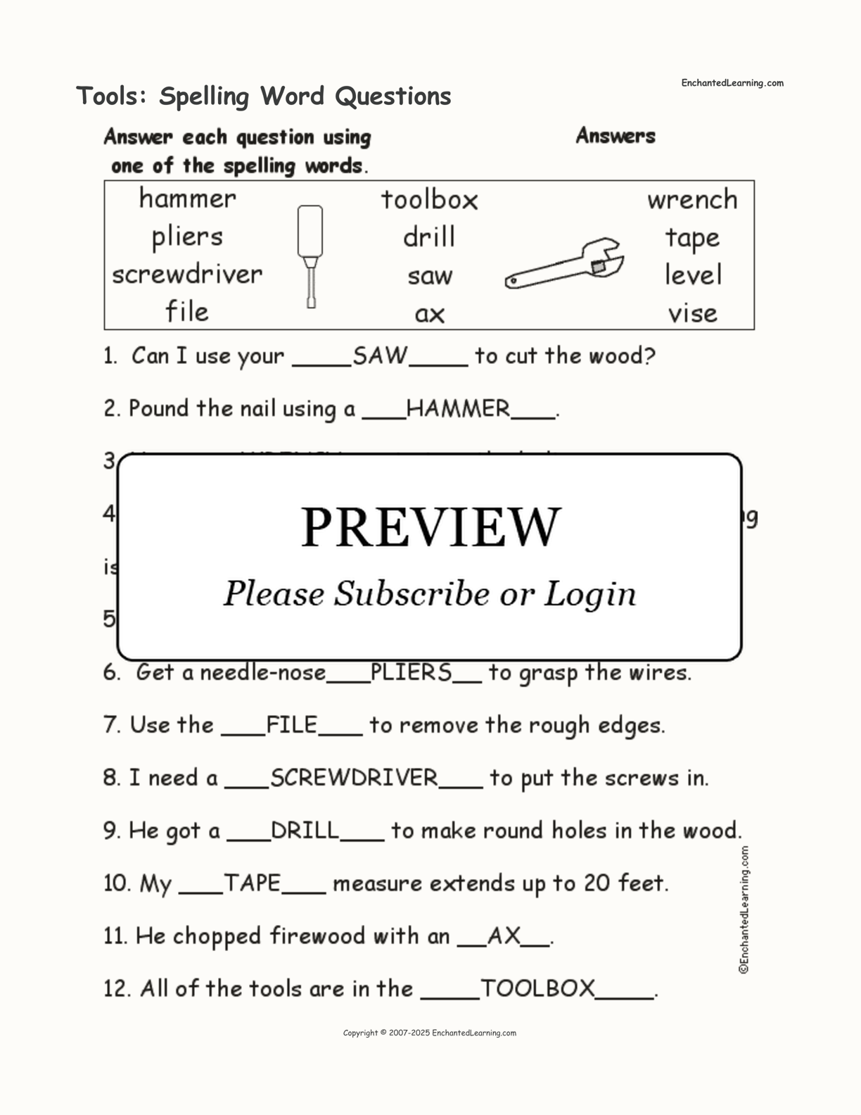 Tools: Spelling Word Questions interactive worksheet page 2