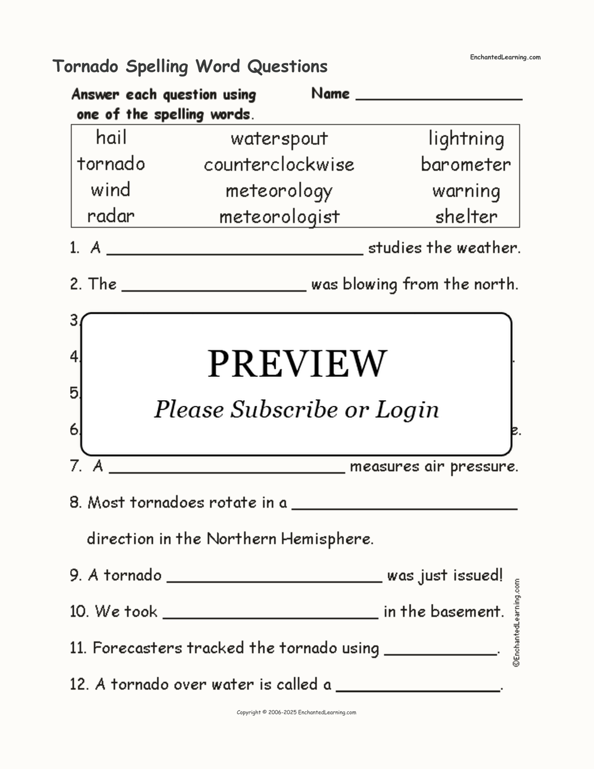 Tornado Spelling Word Questions interactive worksheet page 1