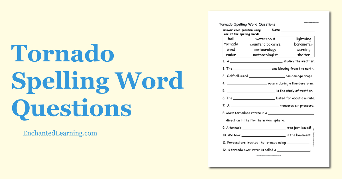 Tornado Spelling Word Questions Enchanted Learning