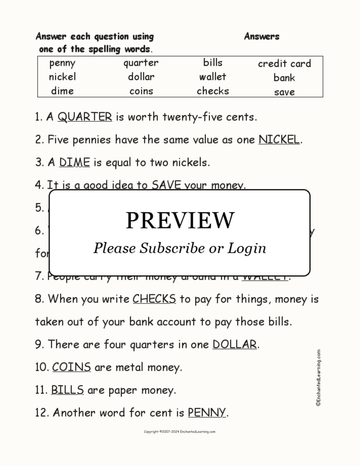 US Money: Spelling Word Questions interactive worksheet page 2