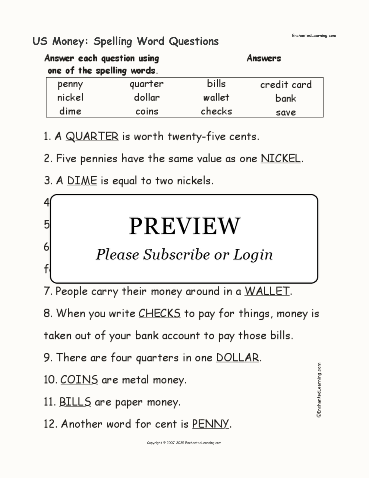 US Money: Spelling Word Questions interactive worksheet page 2