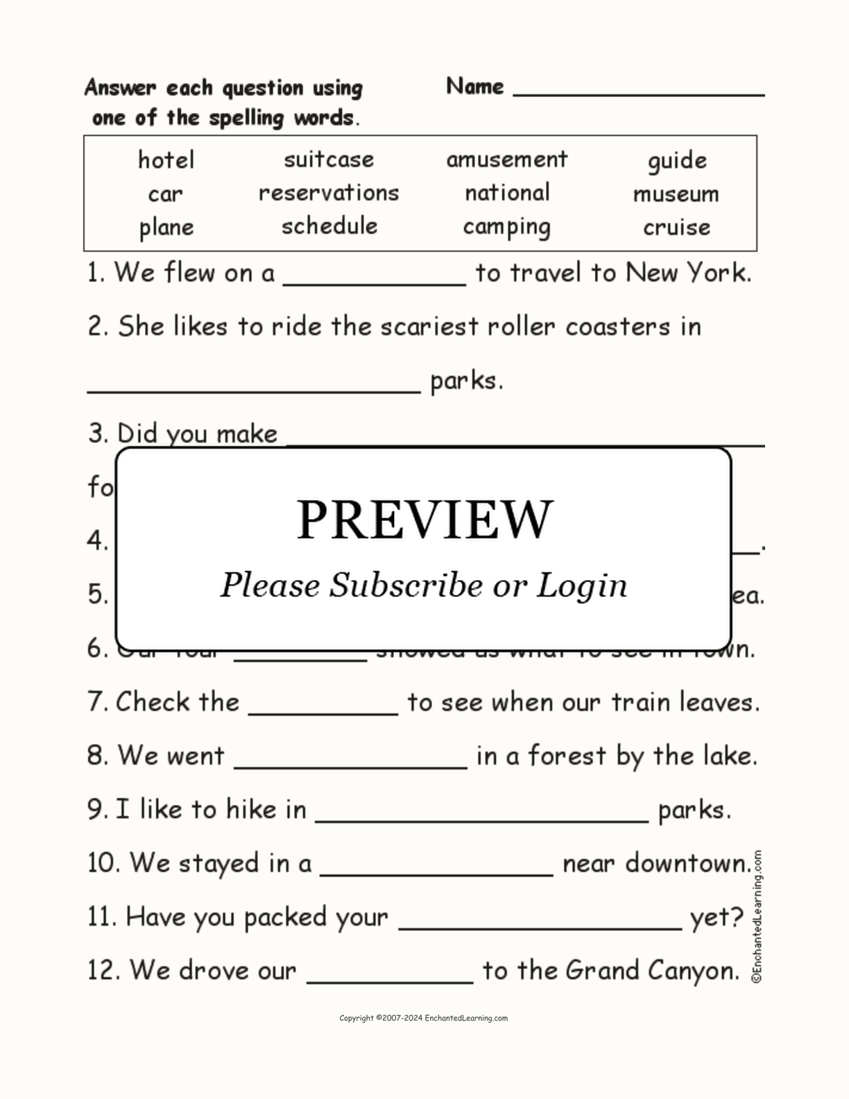 Vacation Spelling Word Questions interactive worksheet page 1