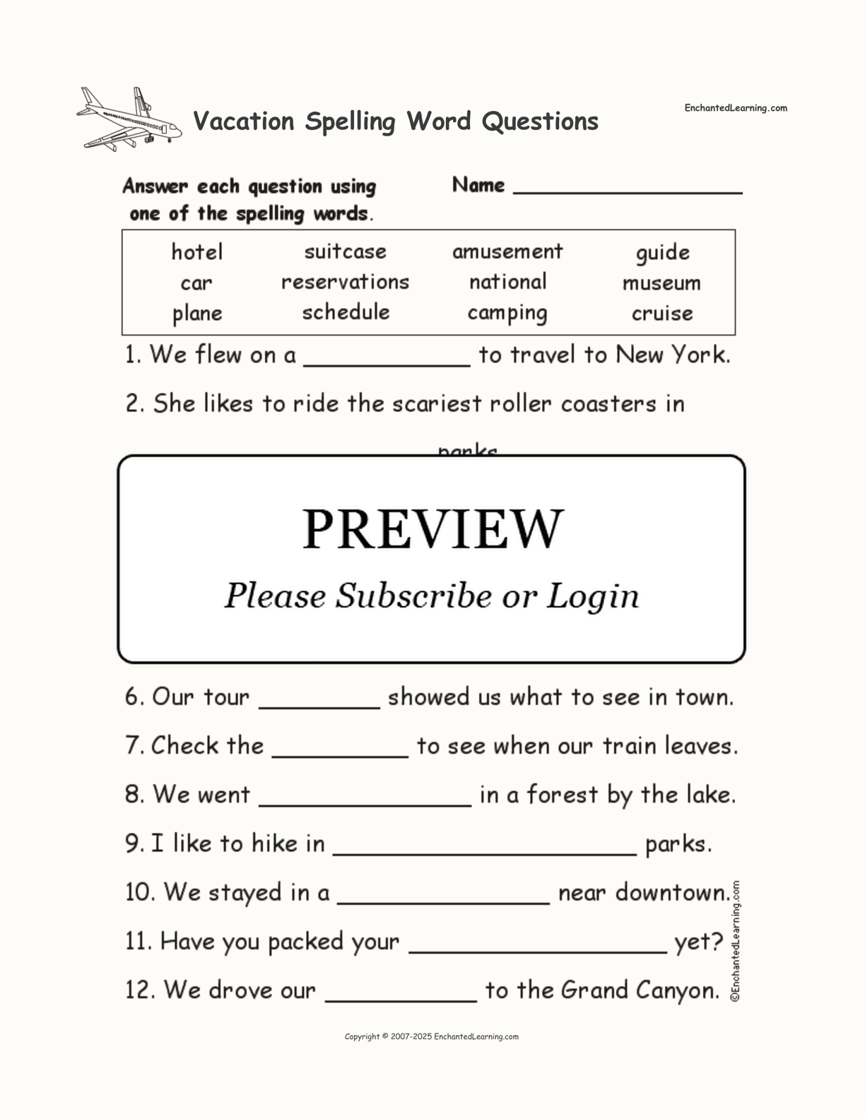 Vacation Spelling Word Questions interactive worksheet page 1