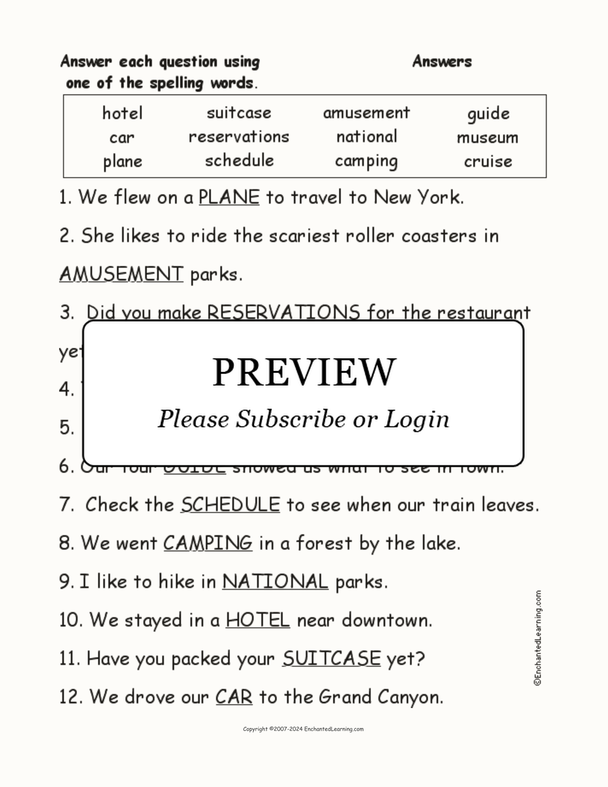 Vacation Spelling Word Questions interactive worksheet page 2