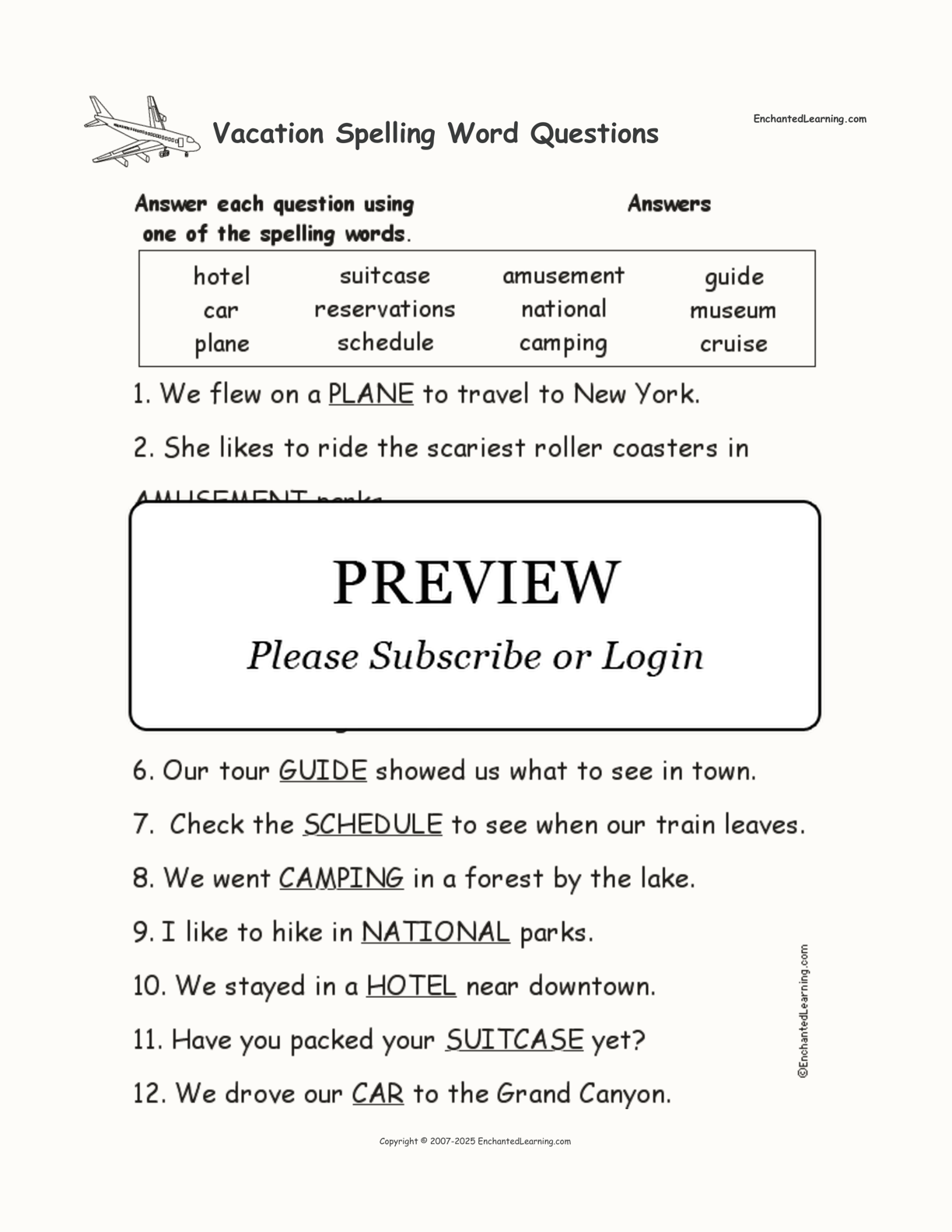 Vacation Spelling Word Questions interactive worksheet page 2