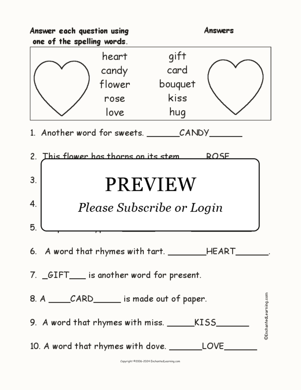 Valentine's Day Spelling Word Questions interactive worksheet page 2