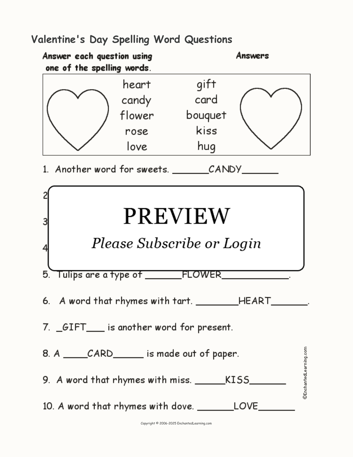 Valentine's Day Spelling Word Questions interactive worksheet page 2