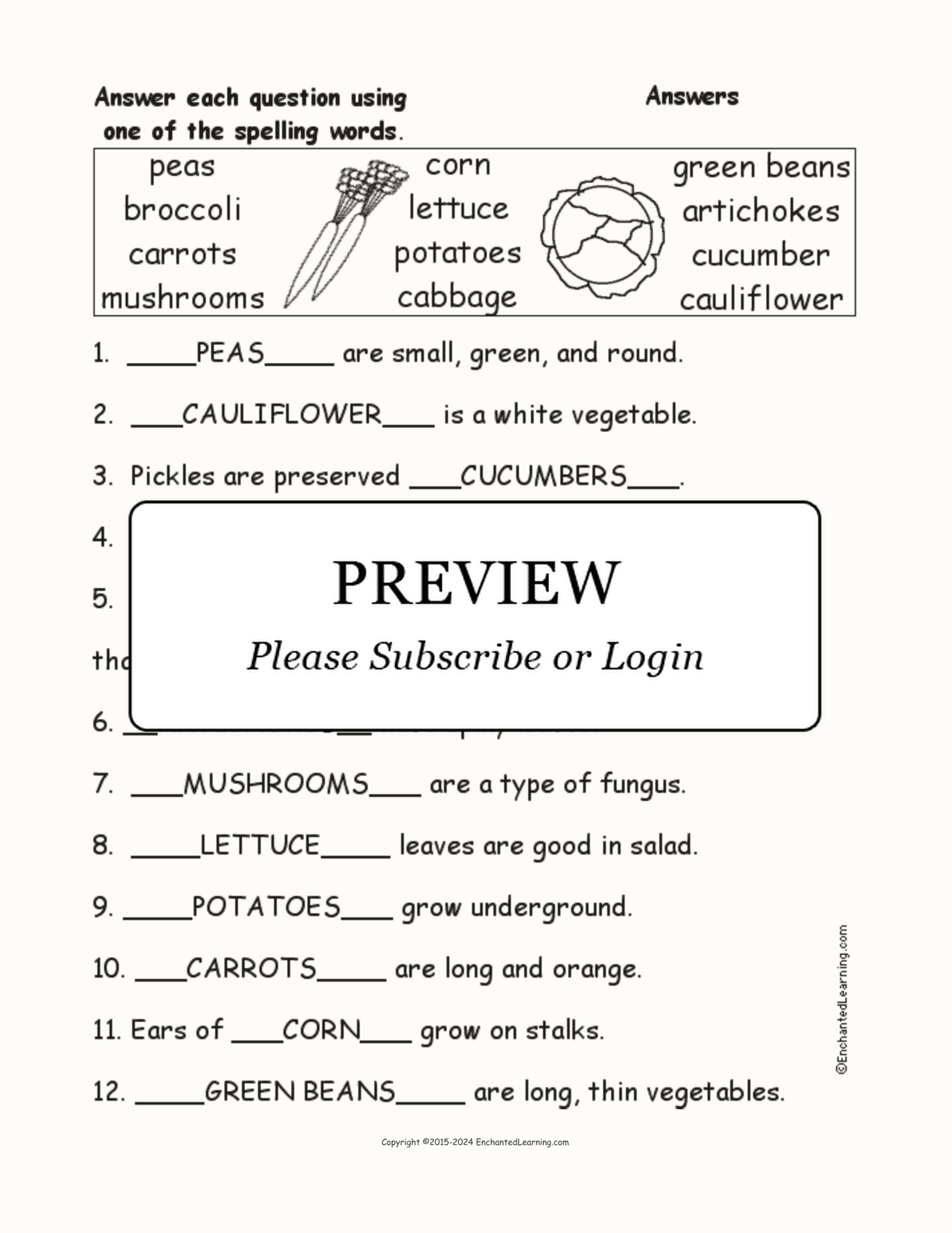Vegetables Spelling Word Questions interactive worksheet page 2