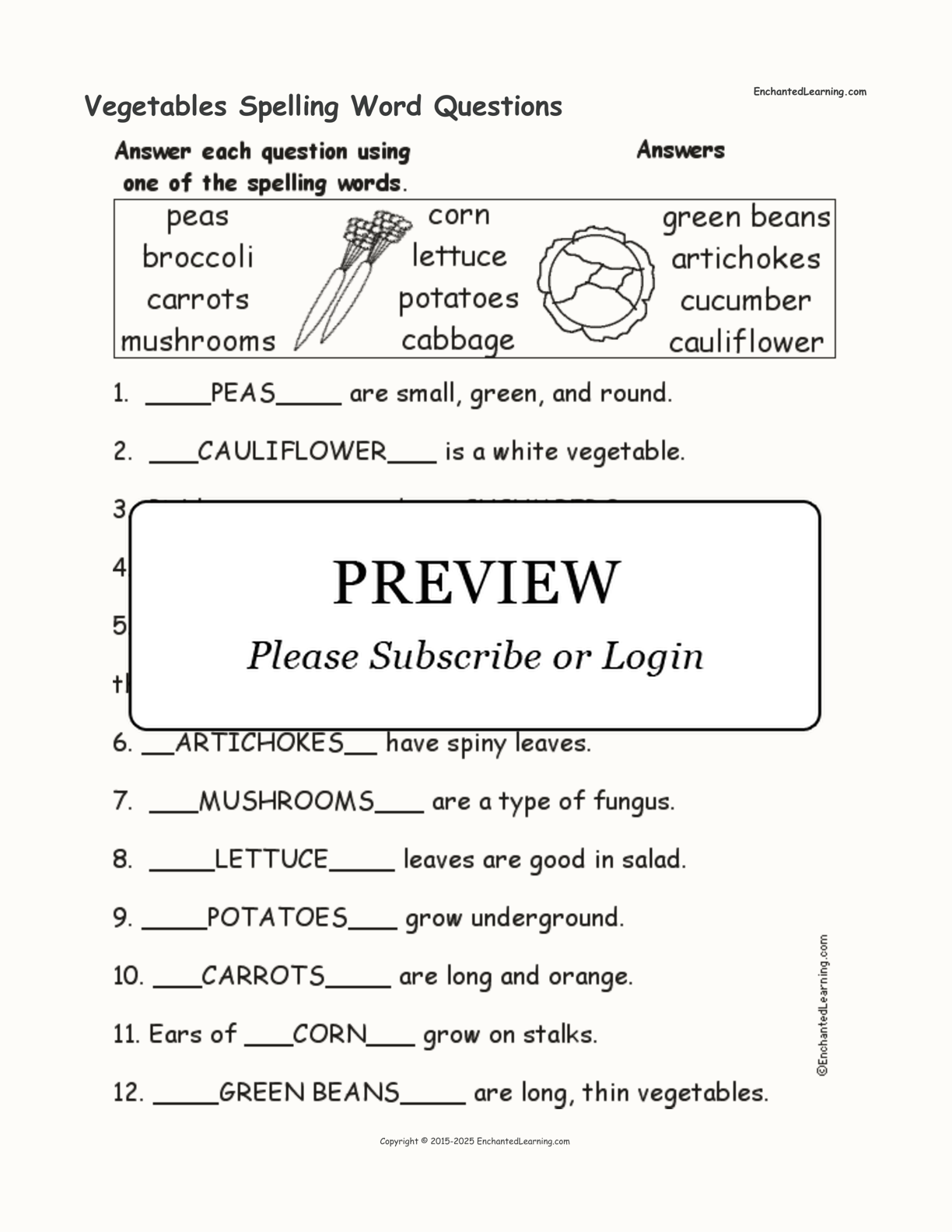 Vegetables Spelling Word Questions interactive worksheet page 2