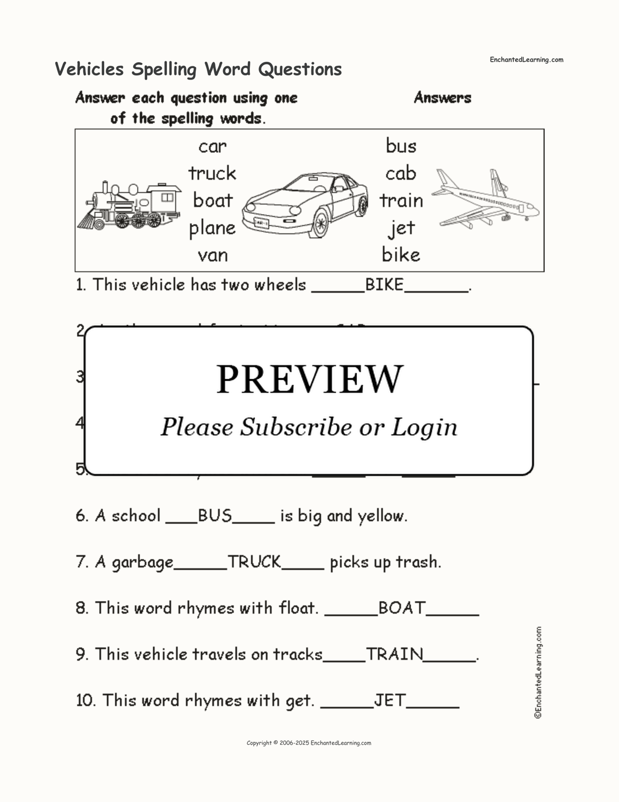 Vehicles Spelling Word Questions interactive worksheet page 2