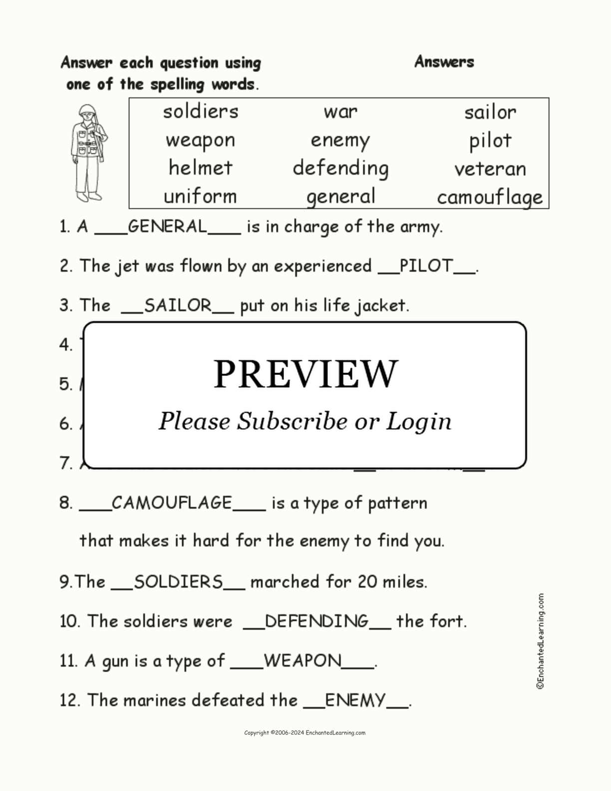 Veterans Day Spelling Word Questions interactive worksheet page 2